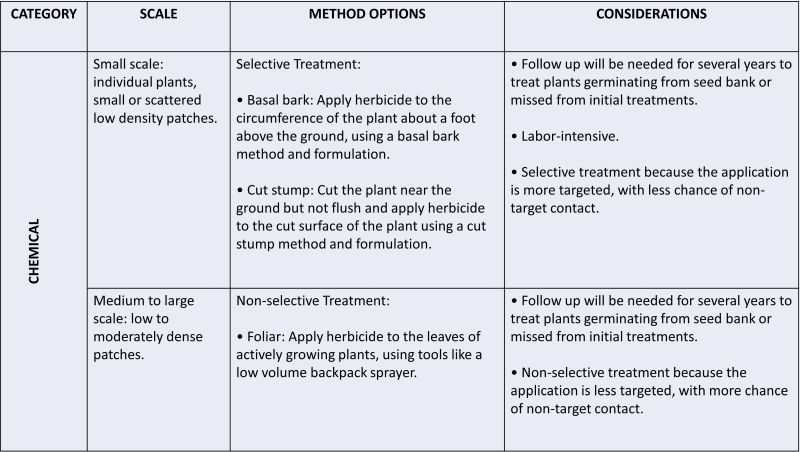 text in a table describing chemical treatments for Common Barberry