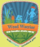weed warrior logo shows a volunteer with a landscaping tool in a garden